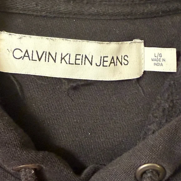 CALVIN KLEIN Women’s Black Pullover Hooded Sweatshirt with Gold Logo Large - Picture 4 of 5